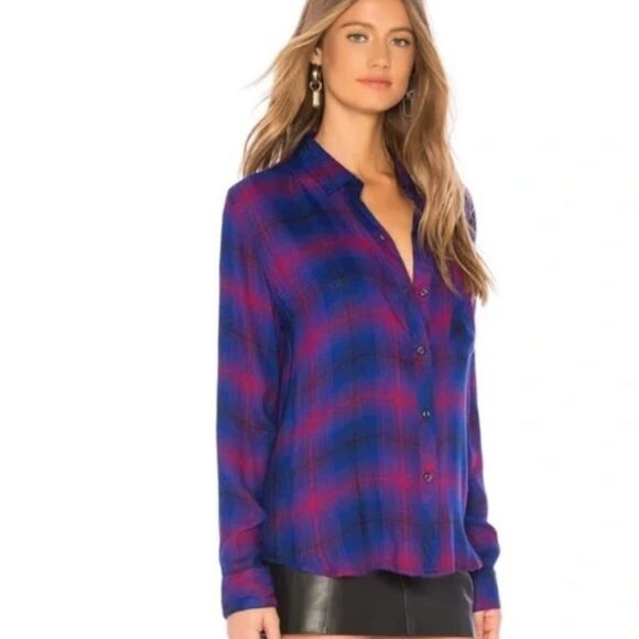 Rails Hunter Plaid Flannel Button Up Azure Scarlet Women's Medium Vibrant Soft - Picture 2 of 12